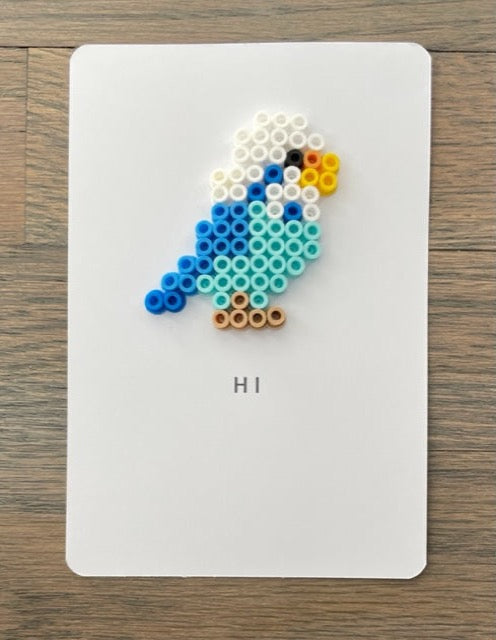 Picture of Hi card with a blue and white bird on it