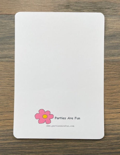Picture of Parties Are Fun logo on the back of the card
