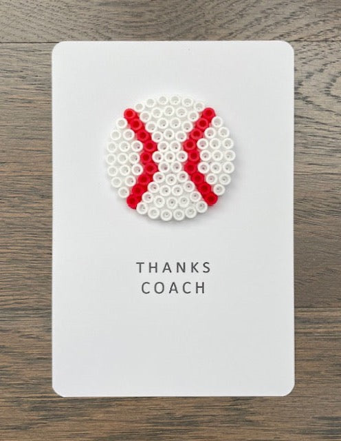 Picture of Thanks Coach card that has a baseball on it