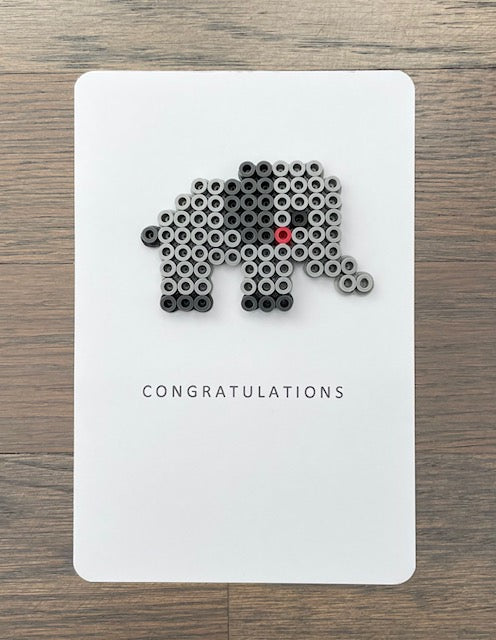 Picture of congratulations card with a gray elephant on it